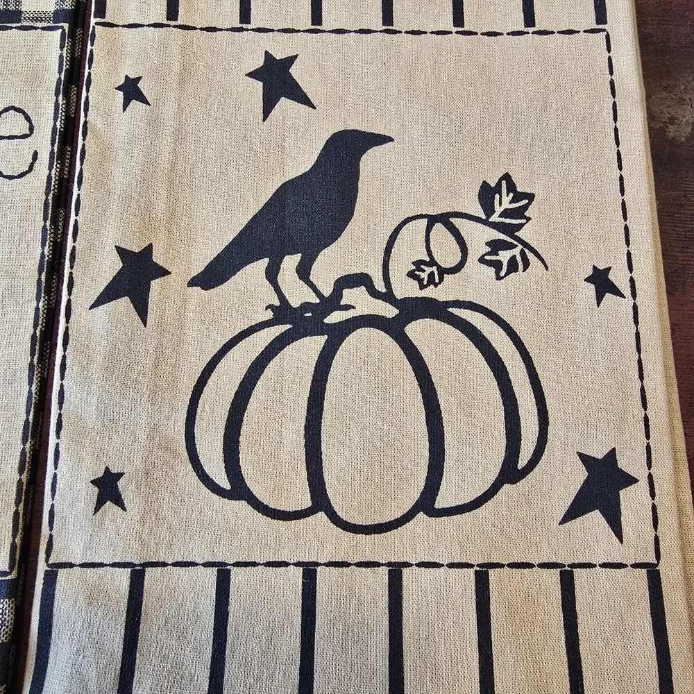 VHC Brands Primitive Harvest Moon Kitchen Towel Set 3pc Black Tan NEW‎
